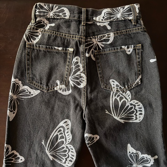 PacSun Eco Women’s Butterfly High Waisted & Rise Straight Cropped Black Jeans 25 - Picture 5 of 15